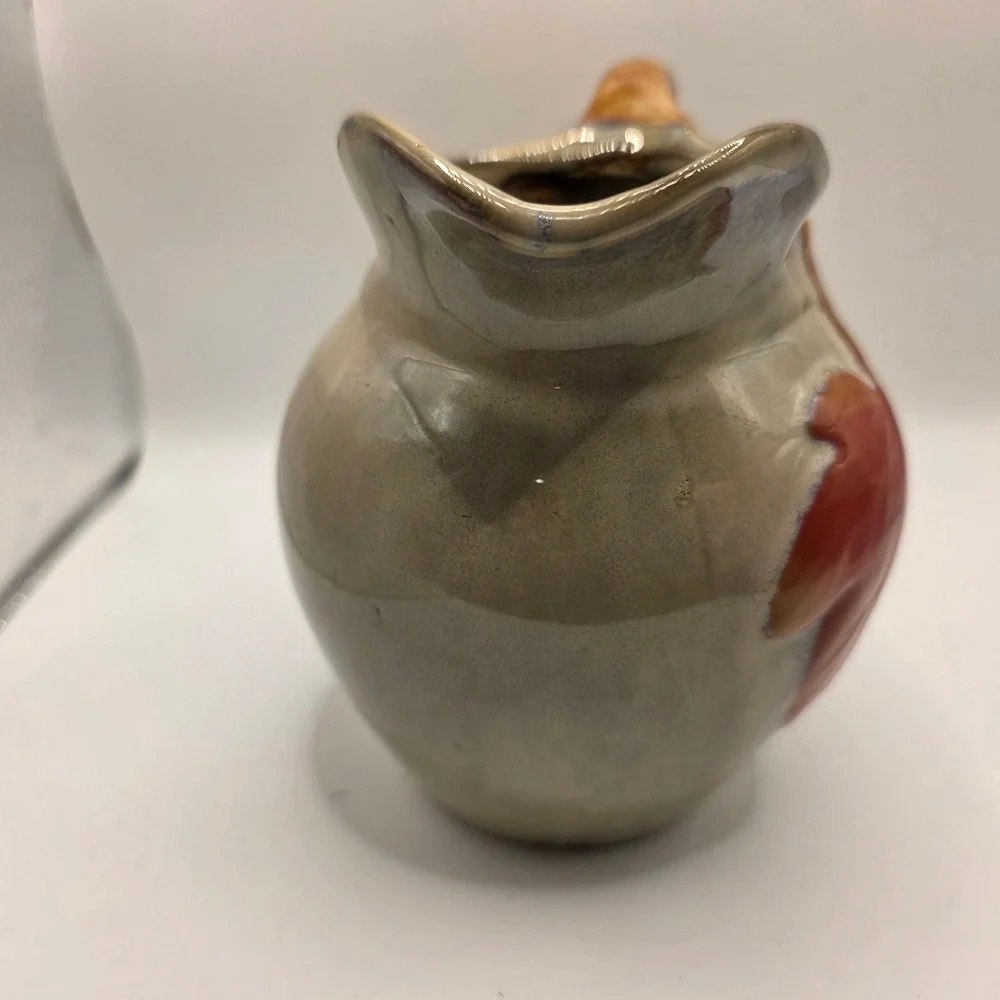Vintage Studio Pottery Glazed Stoneware Maple Leaf Pitcher Branch Handle 5.5